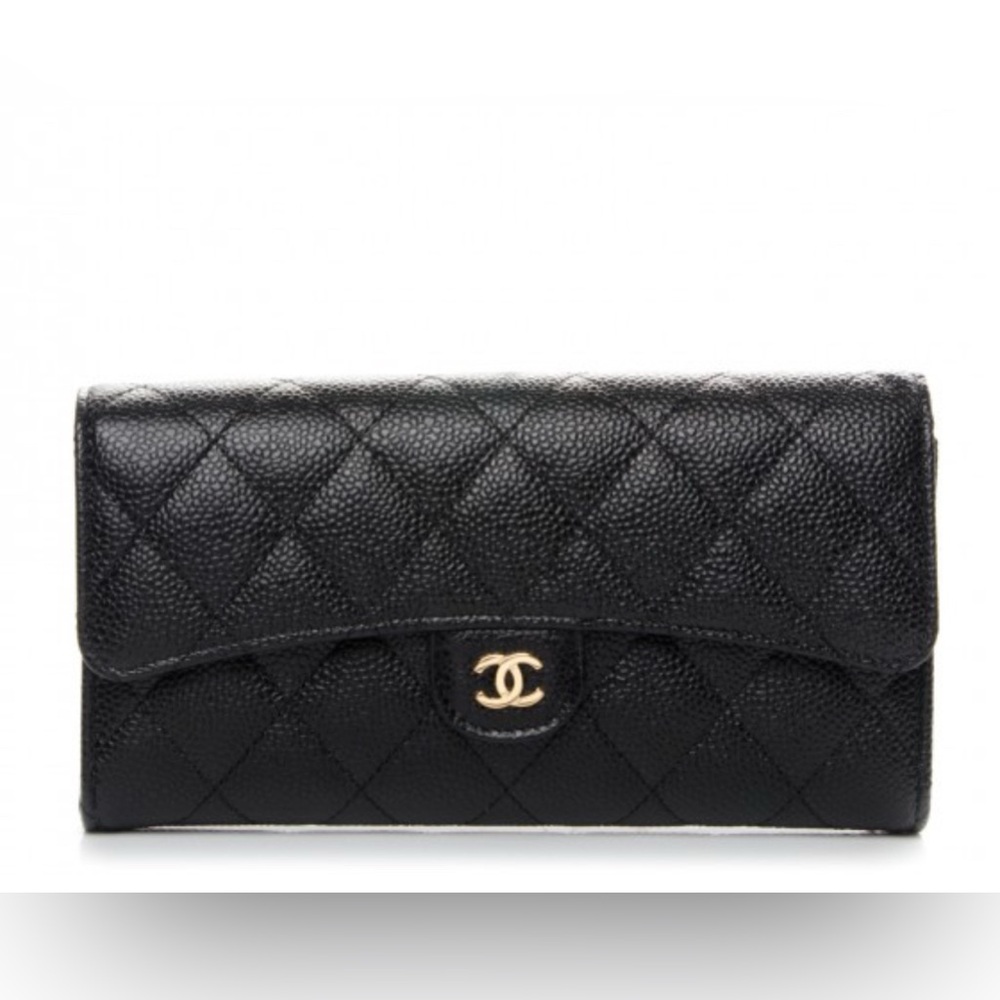 Brand New- Never been used Caviar Quilted Large Gusset Flap Wallet Black